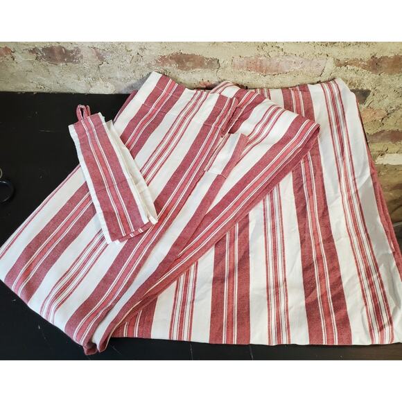 2 Panels Red Striped Curtaine Feels Like Linen 84x34" H - Picture 1 of 2